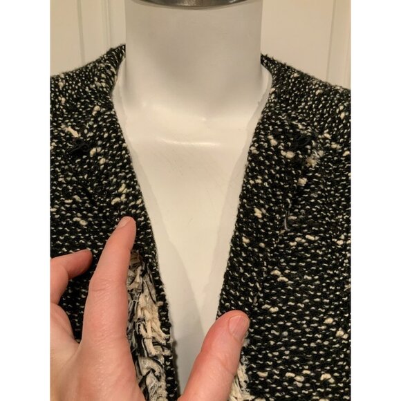 Nanette Lepore Black & White Tweed Jacket W/ Fringe Trim, Size 0 (US) - Picture 4 of 9